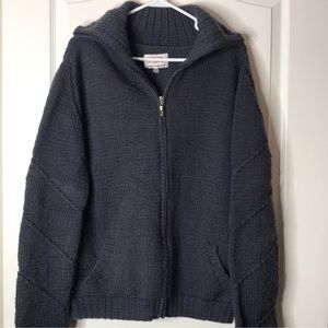 Scarlet Begonia Full Zip Cardigan Sweater 100% Wool Navy Blue Large
